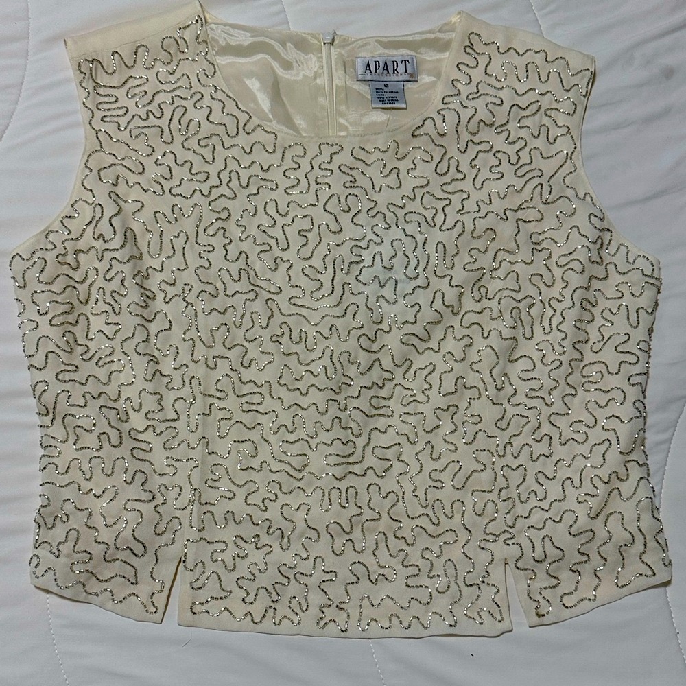 Apart Cream Embroidered Sleeveless Beaded Blouse